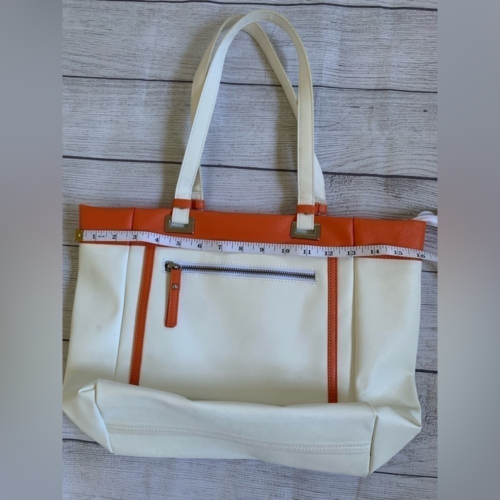 Italian White Tote with Orange Trim Faux Leather - Picture 8 of 9